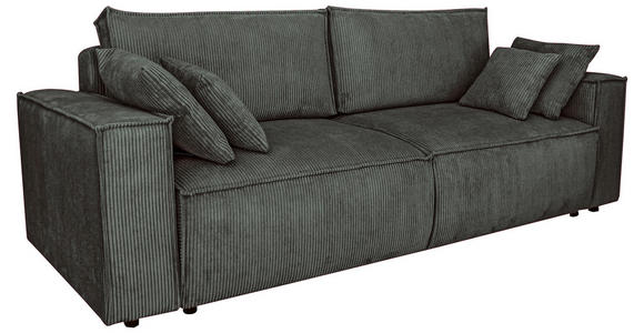 SCHLAFSOFA Cord Graphitfarben Zierkissen, Rückenkissen, Armlehnenkissen, Bettkasten, Schlaffunktion, Rücken echt, Liegefläche im Originalstoff  - Schwarz/Graphitfarben, KONVENTIONELL, Kunststoff/Textil (240/89/100cm) - Carryhome