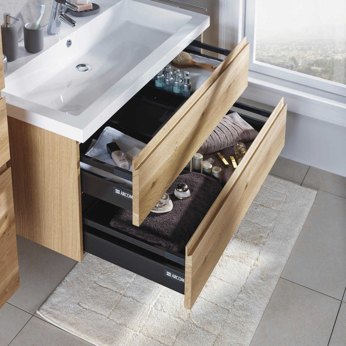 BADEZIMMER  in 105 cm  - Eichefarben, Design, Glas/Holz (105cm) - Novel