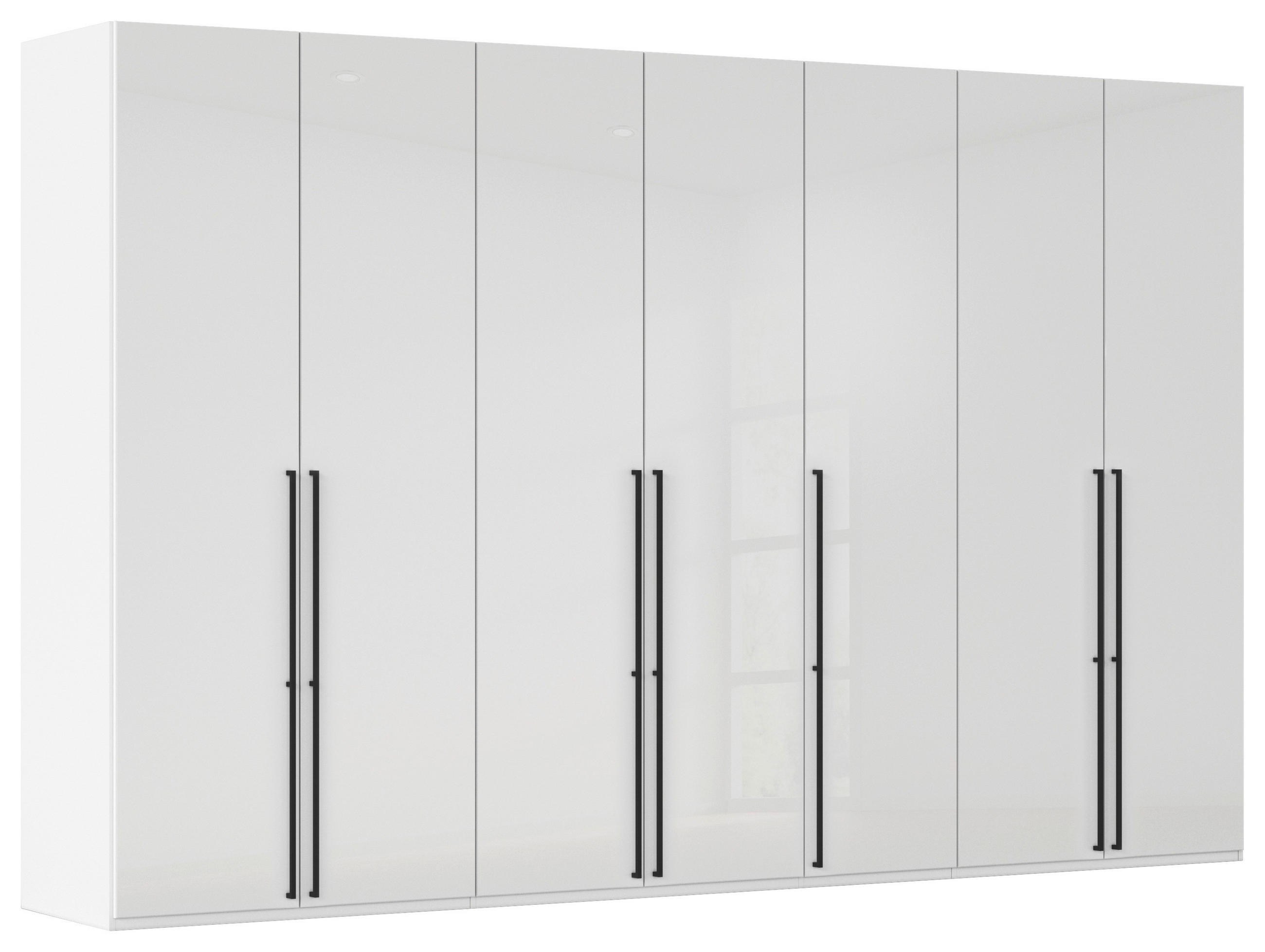 DREHTÜRENSCHRANK 350/235/61 cm,  in Weiß, Weiß Hochglanz, 7-türig  - Weiß Hochglanz/Schwarz, Basics, Holzwerkstoff/Metall (350/235/61cm) - Novel