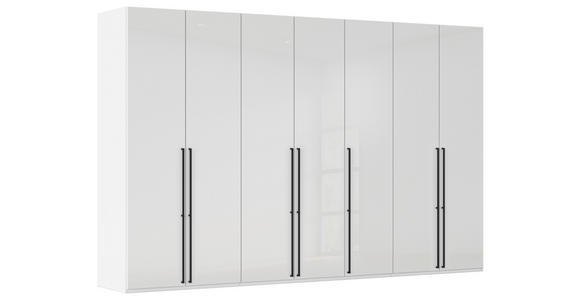 DREHTÜRENSCHRANK 350/223/61 cm,  in Weiß, Weiß Hochglanz, 7-türig  - Weiß Hochglanz/Schwarz, Basics, Holzwerkstoff/Metall (350/223/61cm) - Novel
