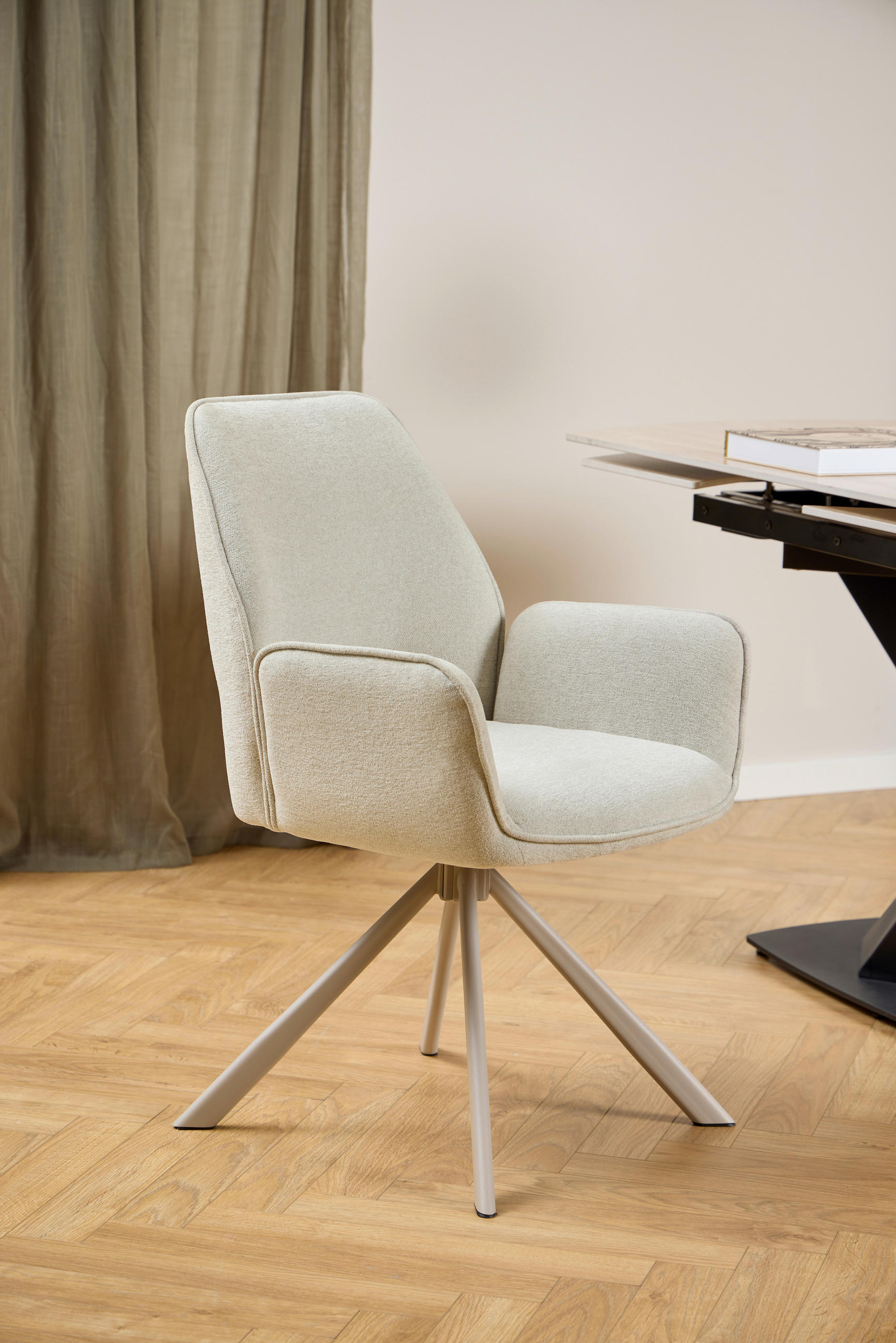 ARMLEHNSTUHL  in Stahl Flachgewebe  - Beige/Grau, Design, Textil/Metall (60/85/63cm) - Ambia Home