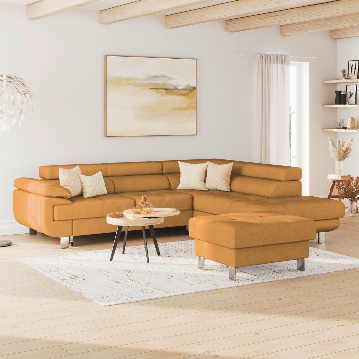 HÖRNSOFFA i dräll orange  - orange, Modern, metall/textil (270/230cm) - MID.YOU