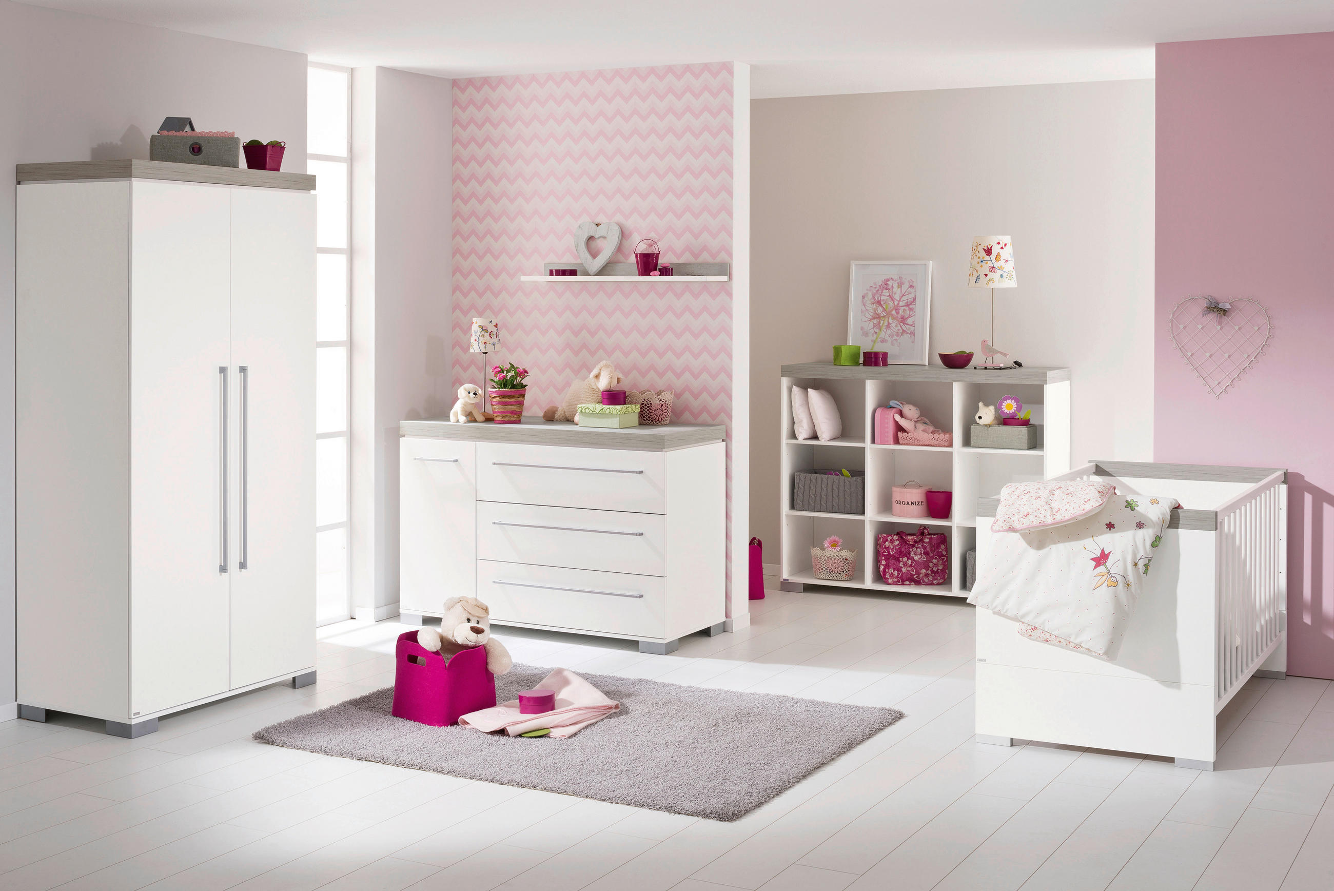 BABYKLEIDERSCHRANK Kira Eiche Nautik/Kreideweiß Eichefarben, Weiß, Grau  - Eichefarben/Silberfarben, Basics, Holzwerkstoff/Metall (94,8/193,1/55,6cm) - Paidi