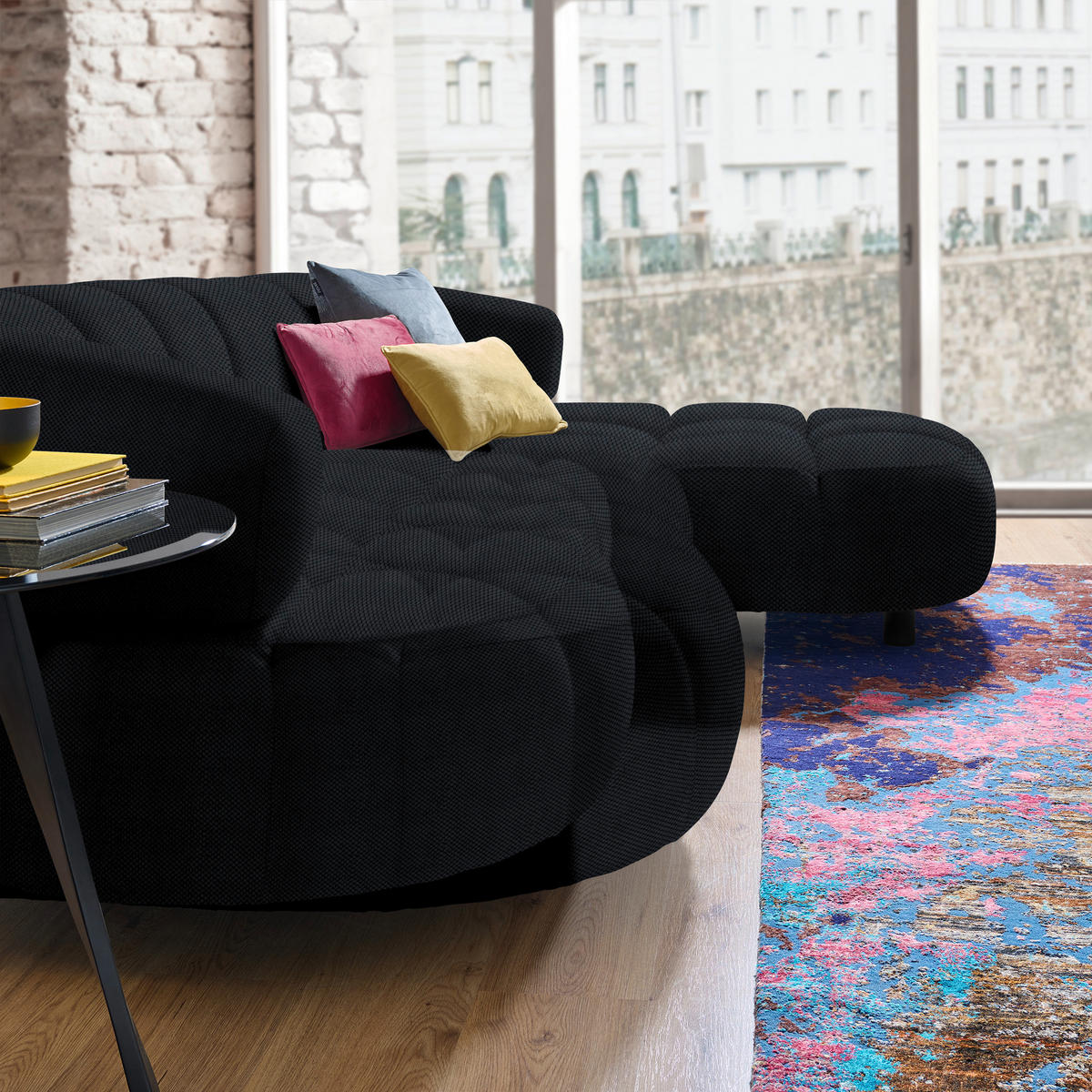 ECKSOFA in Webstoff Schwarz  - Schwarz, Design, Holz/Textil (284/183cm) - Welnova