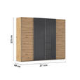 SCHWEBETÜRENSCHRANK 271/235/68 cm 4-türig Grau, Eiche Artisan  - Chromfarben/Eiche Artisan, KONVENTIONELL, Glas/Holzwerkstoff (271/235/68cm) - Novel
