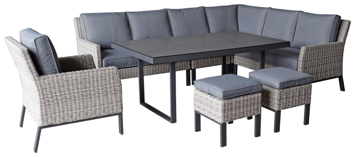 LOUNGE GARNITURA tkanina aluminij  - temno siva/siva, Moderno, kovina/umetna masa - Amatio
