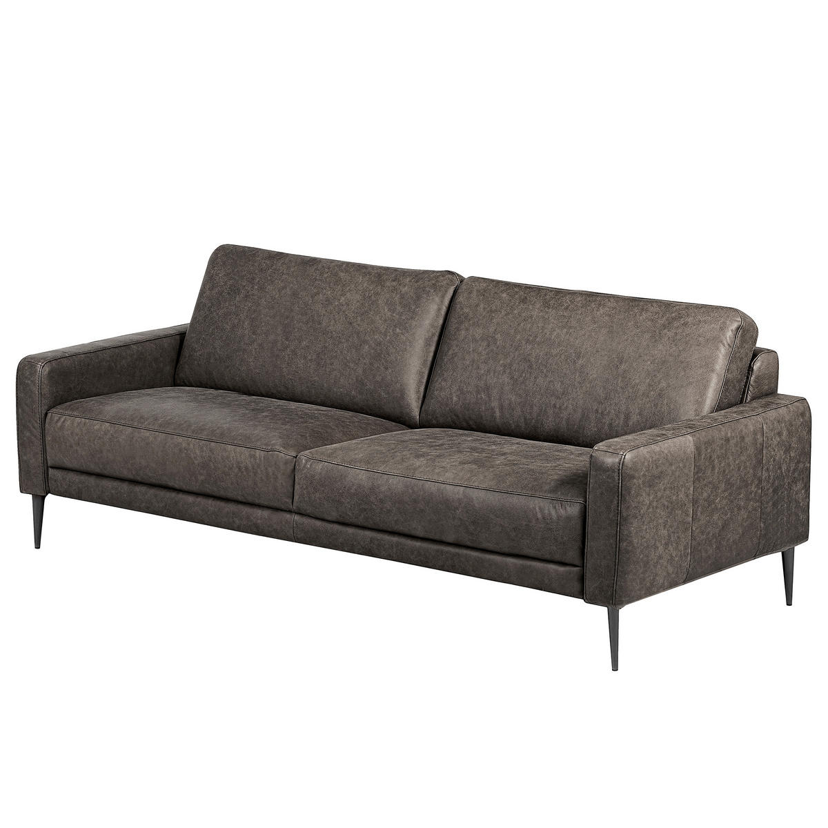 3-SITZER-SOFA SPRING in Lederlook Echtleder Dunkelgrau  - Dunkelgrau/Schwarzchrom, Design, Leder/Textil (187/85/92cm) - Livetastic