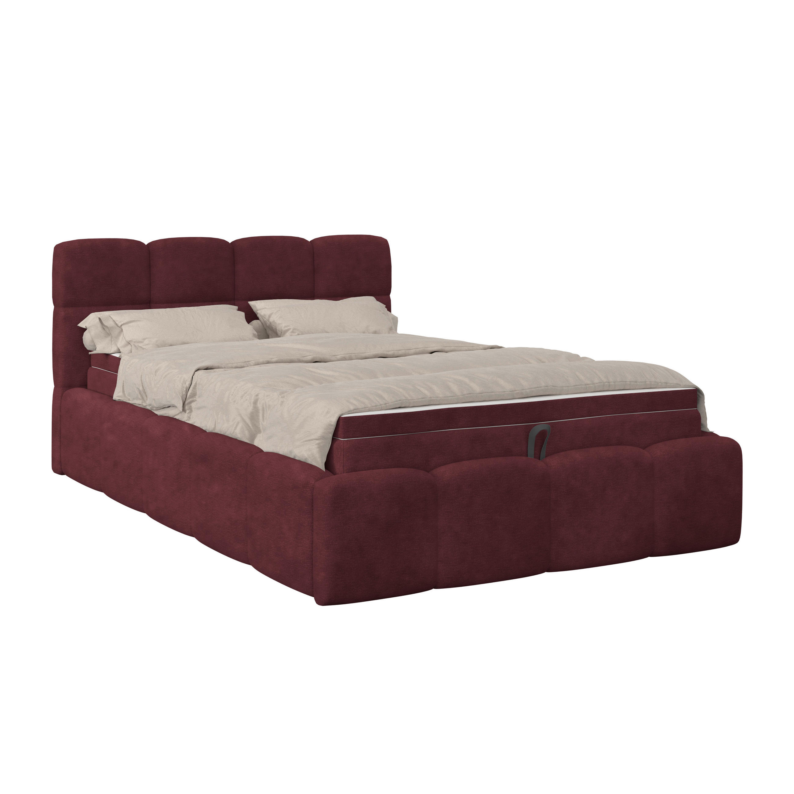 POLSTERBETT 140/200 cm,  in Bordeaux, Matratze, Bettkasten, H3 = fest  - Bordeaux/Schwarz, Trend, Kunststoff/Textil (140/200cm)