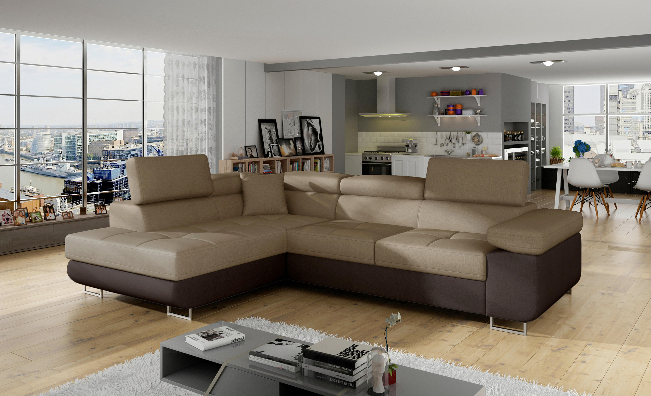 ECKSOFA  Braun, Dunkelbraun Textilgeflecht  - Chromfarben/Dunkelbraun, Design, Textil/Metall (203/272cm) - MID.YOU