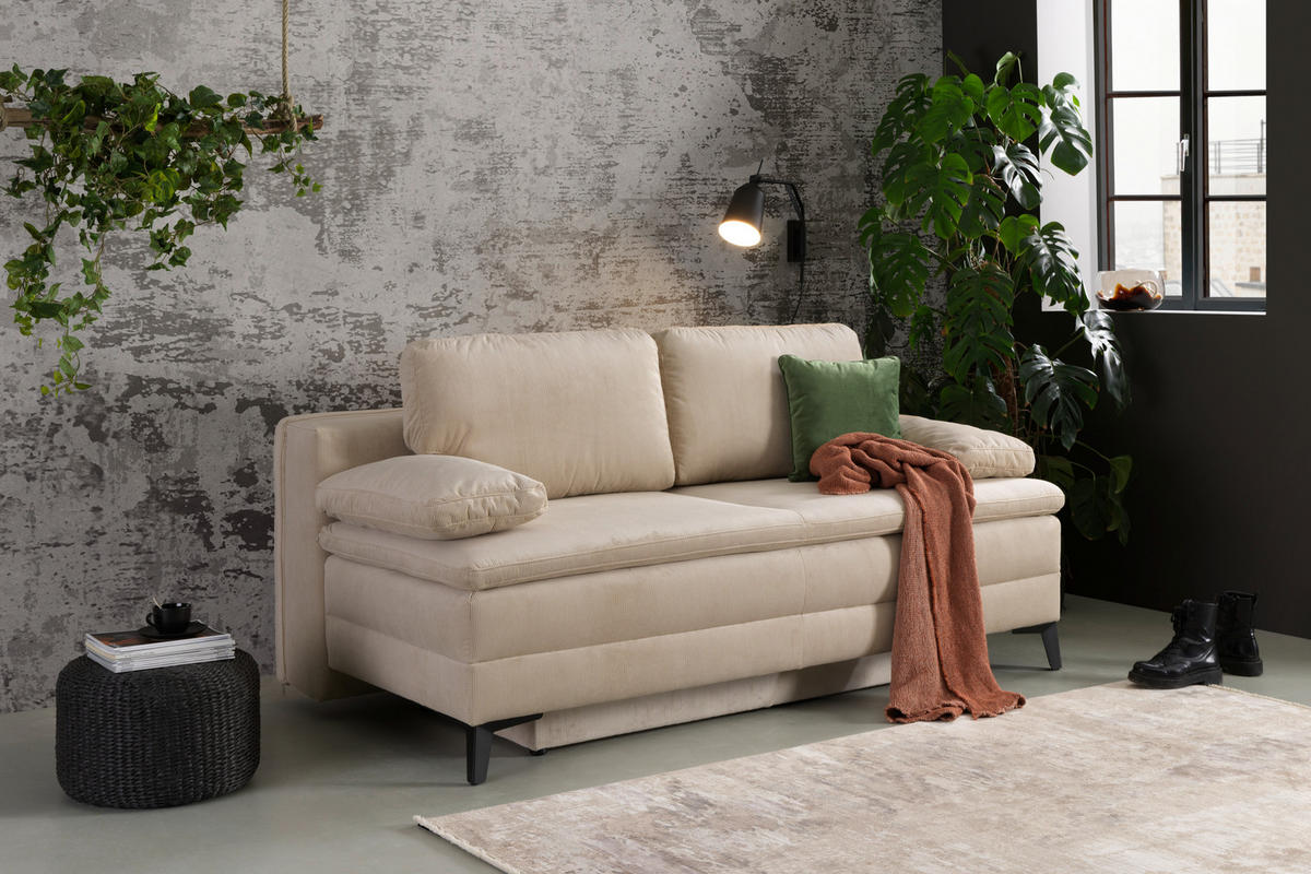 BOXSPRINGSOFA in Cord Beige  - Beige/Schwarz, Design, Textil/Metall (200/100/108cm) - Novel