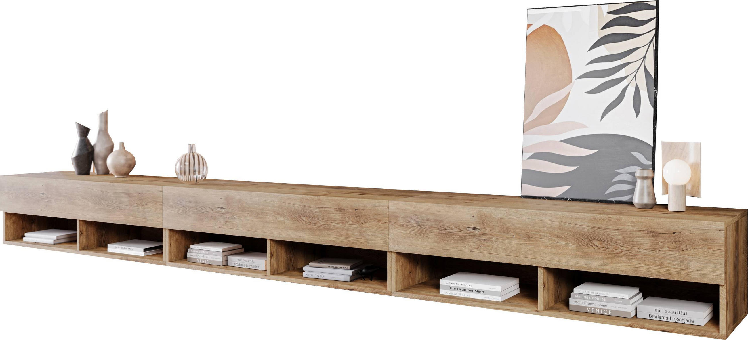 TV-Lowboard B: 300 cm Kastanienfarben