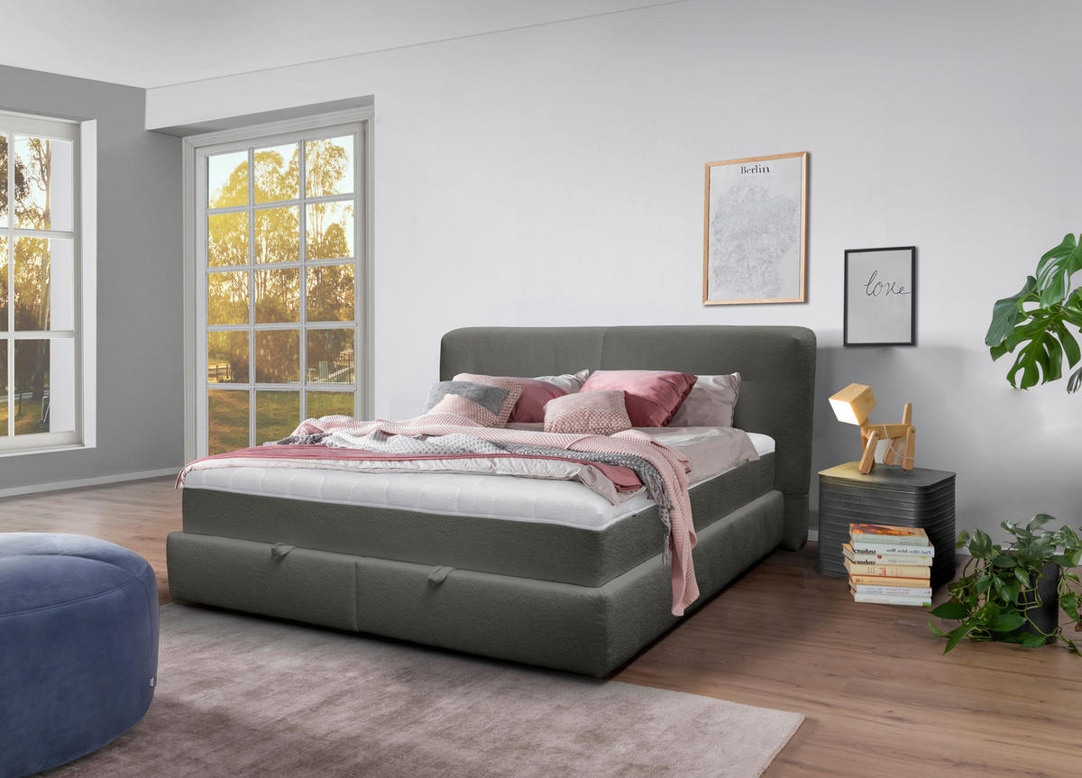 PAT BOXSPRING  in gri  - negru/gri, Modern, plastic/textil (204/108/227cm) - Esposa