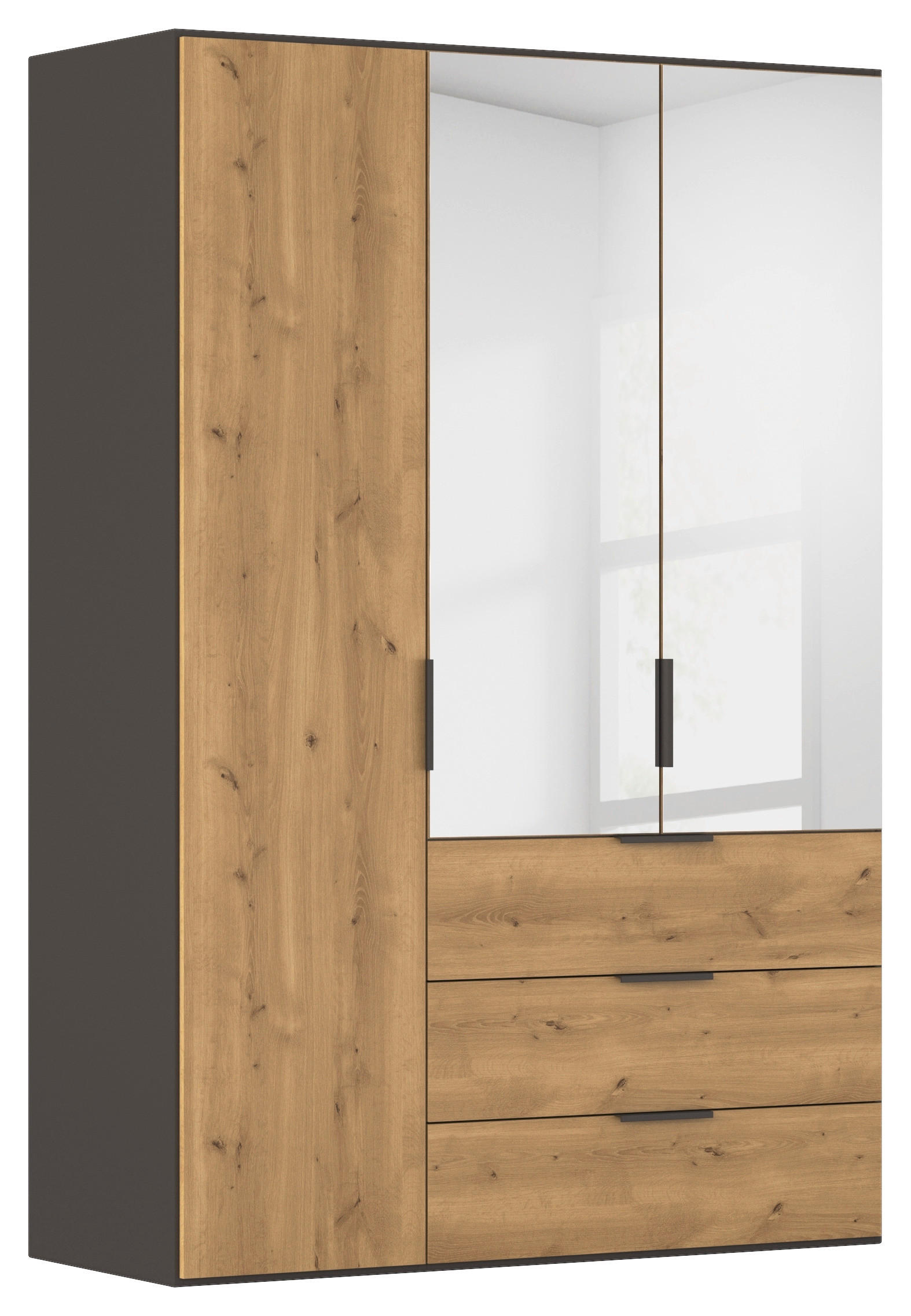 KLEIDERSCHRANK 3-türig Graphitfarben, Eichefarben  - Eichefarben/Graphitfarben, KONVENTIONELL, Glas/Holzwerkstoff (151/223/62cm) - Xora