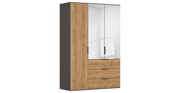 KLEIDERSCHRANK 3-türig Graphitfarben, Eichefarben  - Eichefarben/Graphitfarben, KONVENTIONELL, Glas/Holzwerkstoff (151/223/62cm) - Xora