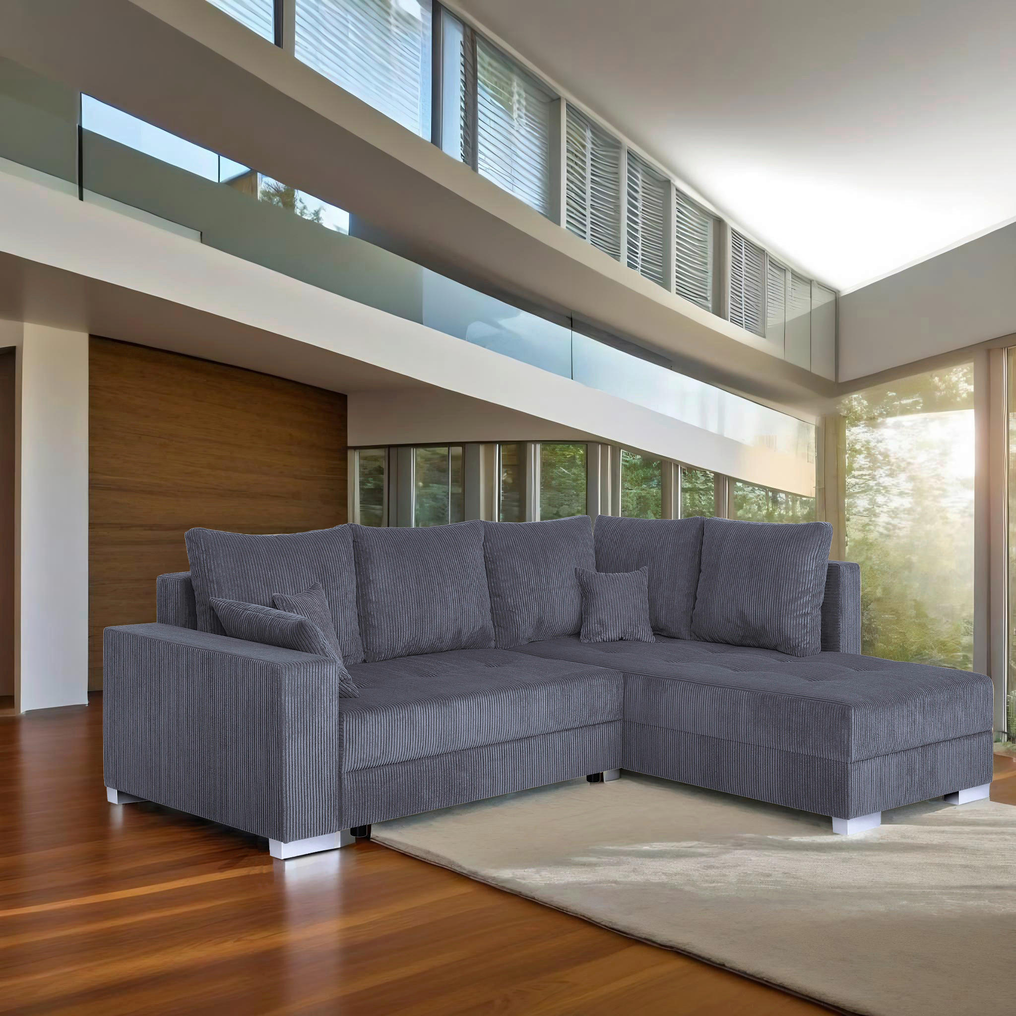 ECKSOFA Dunkelgrau Cord  - Chromfarben/Dunkelgrau, Design, Kunststoff/Textil (260/218cm) - P & B