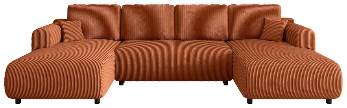 Wohnlandschaft inkl. Funktion Terracotta Cord  - Terracotta/Schwarz, KONVENTIONELL, Textil (200/360/200cm) - Xora