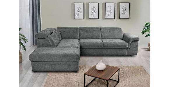 ECKSOFA Dunkelgrau Flachgewebe Bettkasten, Schlaffunktion, Rücken echt, Liegefläche im Originalstoff  - Dunkelgrau/Schwarz, KONVENTIONELL, Kunststoff/Textil (235/280cm) - Carryhome