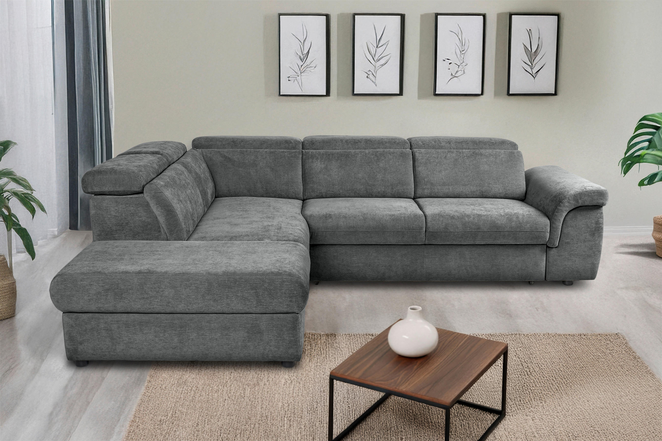 ECKSOFA Dunkelgrau Flachgewebe  - Dunkelgrau/Schwarz, KONVENTIONELL, Kunststoff/Textil (235/280cm) - Carryhome