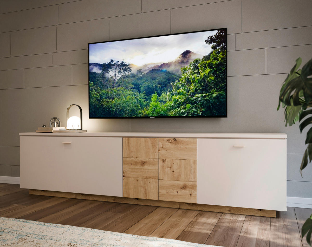 TV-ELEMENT barve hrasta, peščene barve  - siva/barve hrasta, Moderno, kovina/umetna masa (224,8/57,7/41,6cm) - Hom`in