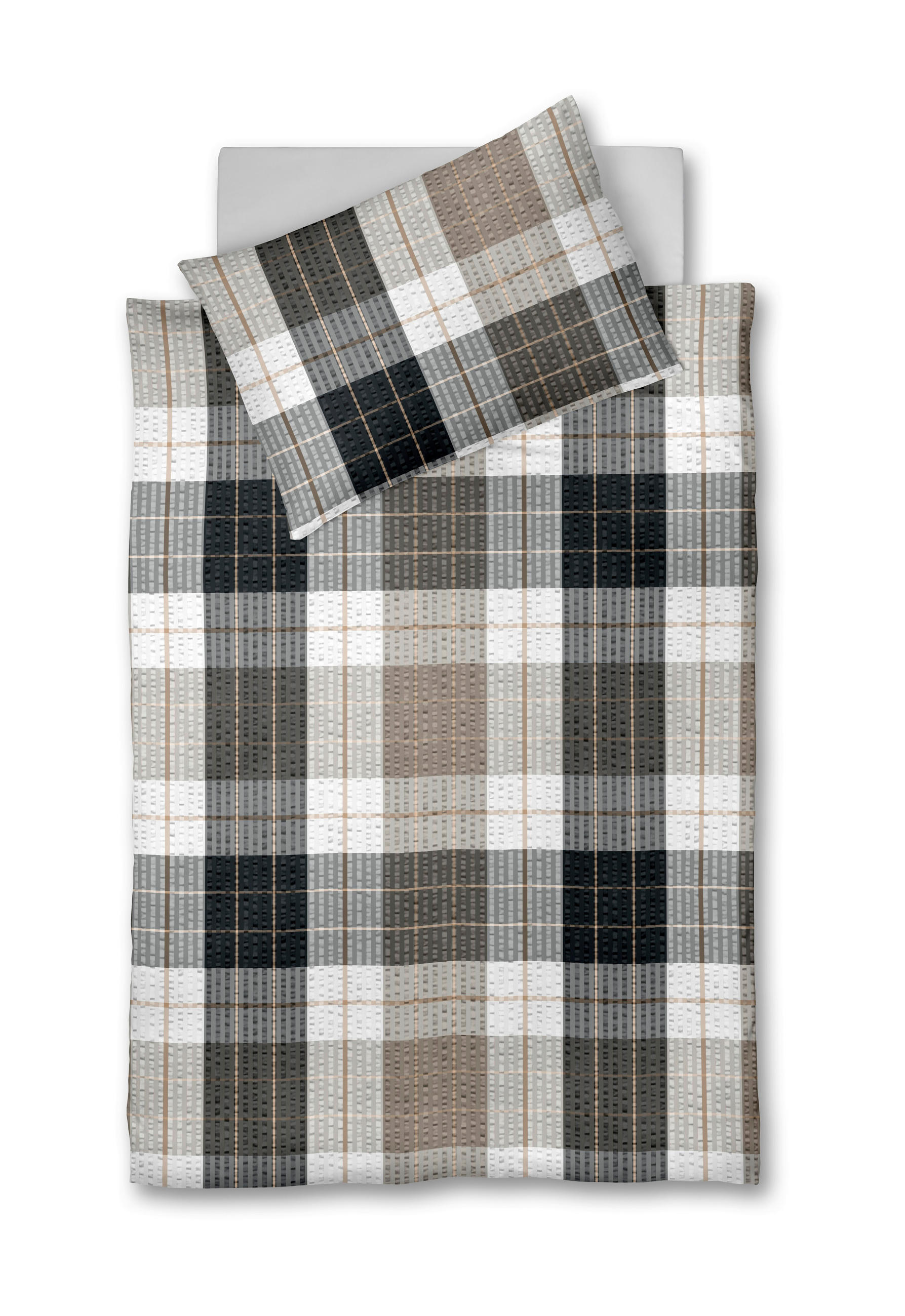POSTEĽNÁ BIELIZEŇ, seersucker, sivá, biela, cappuccino, 140/200 cm - sivá/biela, Konventionell, textil (140/200cm) - Fleuresse