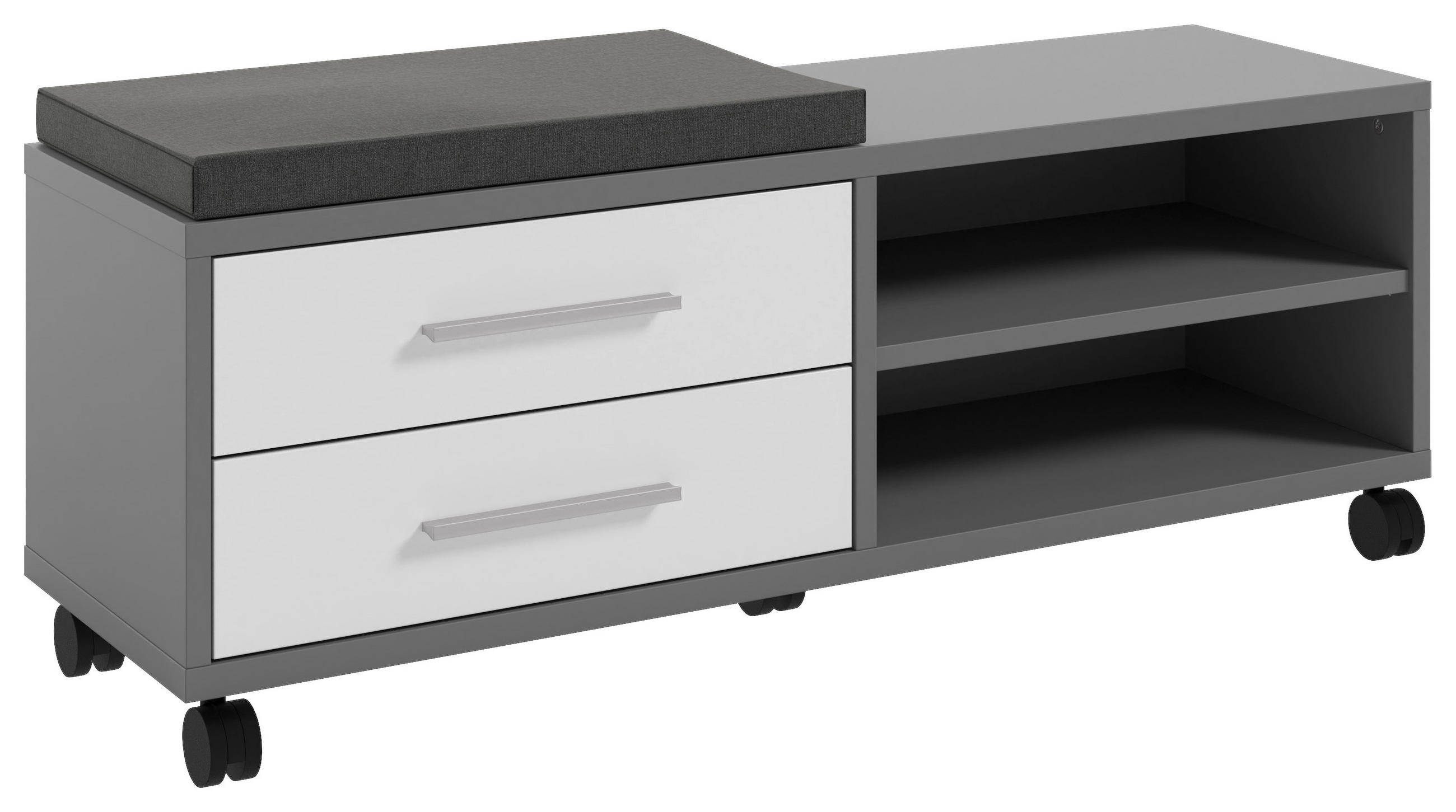 ROLLCONTAINER Weiß, Dunkelgrau  - Dunkelgrau/Alufarben, MODERN, Glas/Holzwerkstoff (133/52,3/40cm)