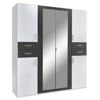 DREHTÜRENSCHRANK in Graphitfarben, Weiss  - Weiss/Silberfarben, Basics, Holzwerkstoff (180/208/58cm) - MID.YOU