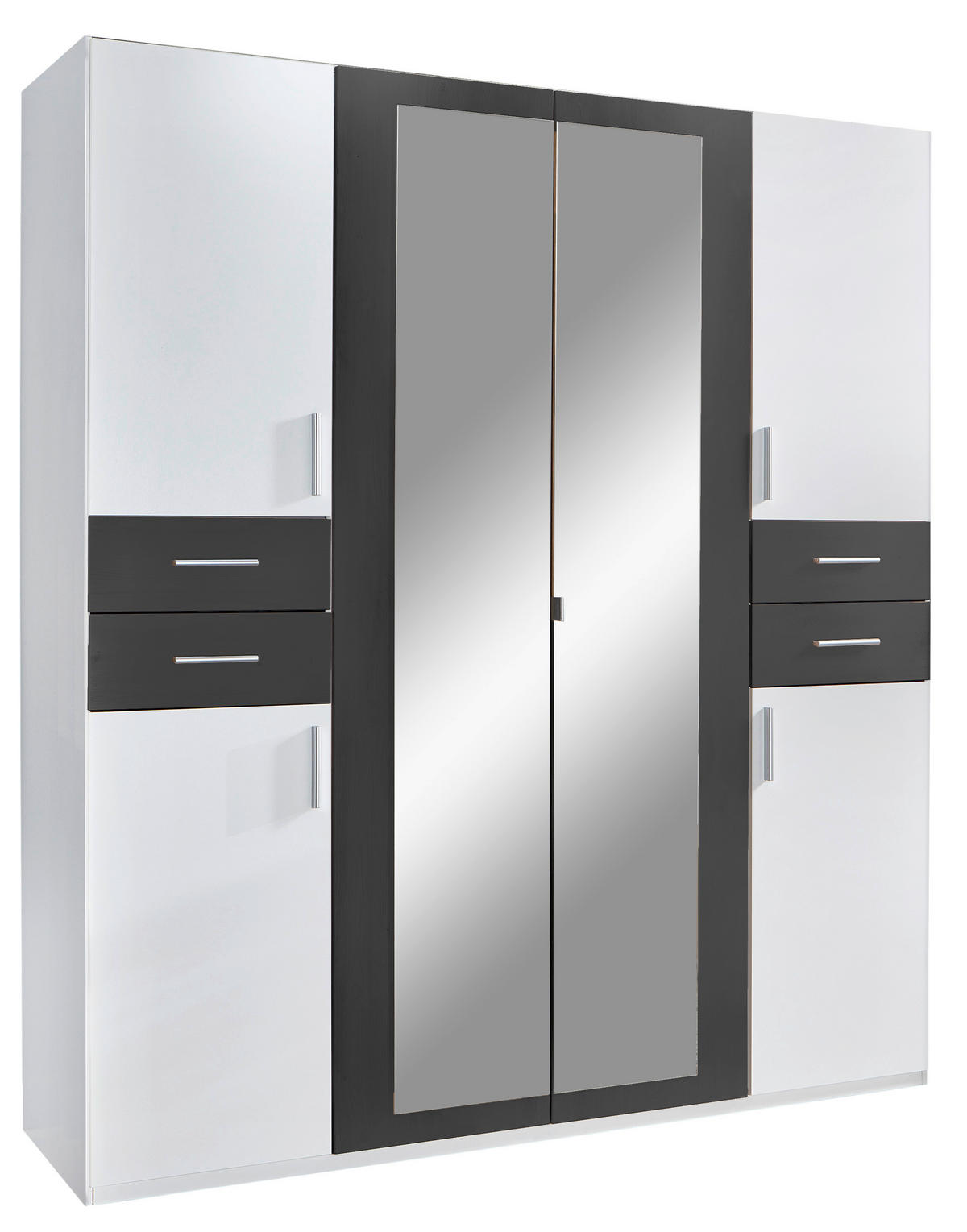 DREHTÜRENSCHRANK in Graphitfarben, Weiss  - Weiss/Silberfarben, Basics, Holzwerkstoff (180/208/58cm) - MID.YOU