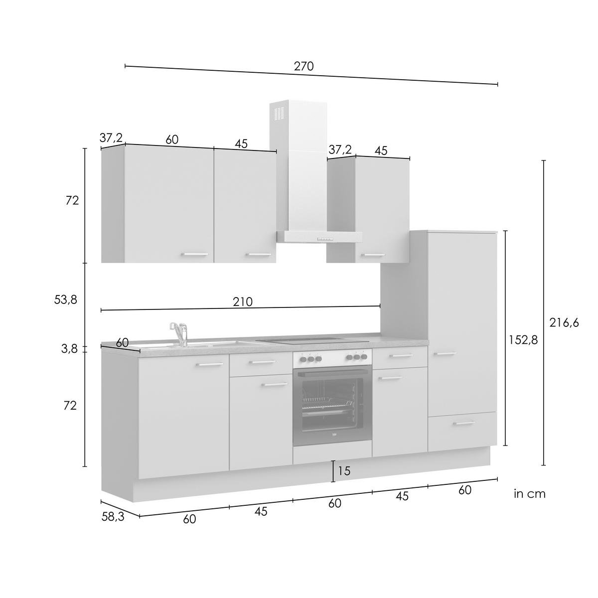 KÜCHENLEERBLOCK Frame 270 cm  in Weiß, Eichefarben  - Edelstahlfarben/Eichefarben, MODERN, Holzwerkstoff/Metall (270cm) - Nobilia