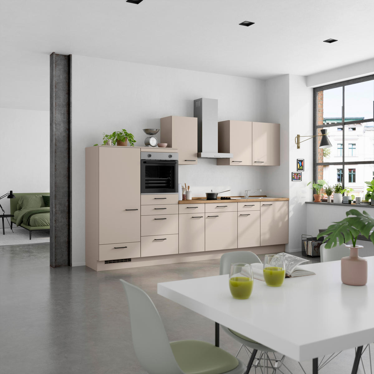 KÜCHENBLOCK Easytouch 330 cm  in Eichefarben, Sandfarben  - Sandfarben/Eichefarben, MODERN, Holzwerkstoff/Metall (330cm) - Nobilia