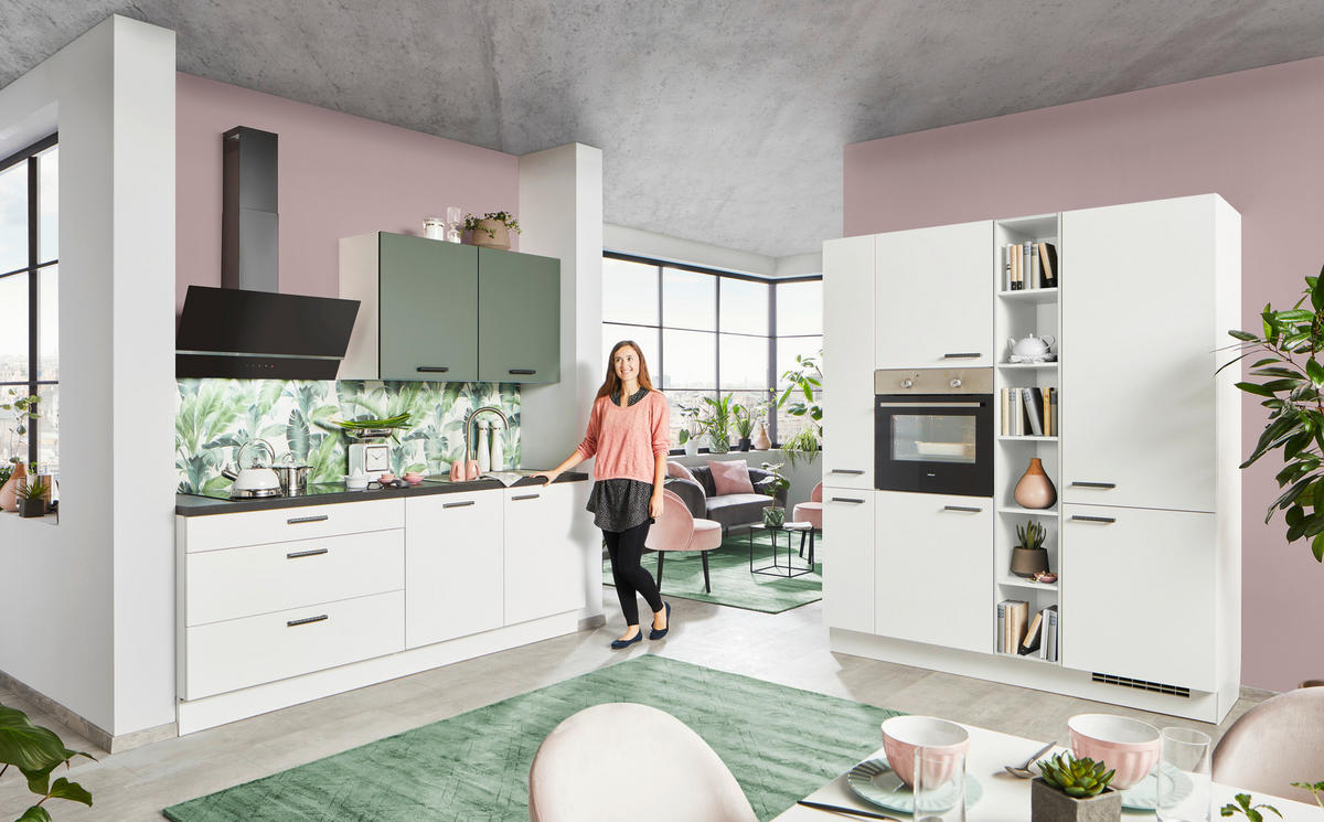 ROHOVÁ KUCHYNĚ LARS 220 - bílá/zelená, Design, kompozitní dřevo (220/180cm) - Celina