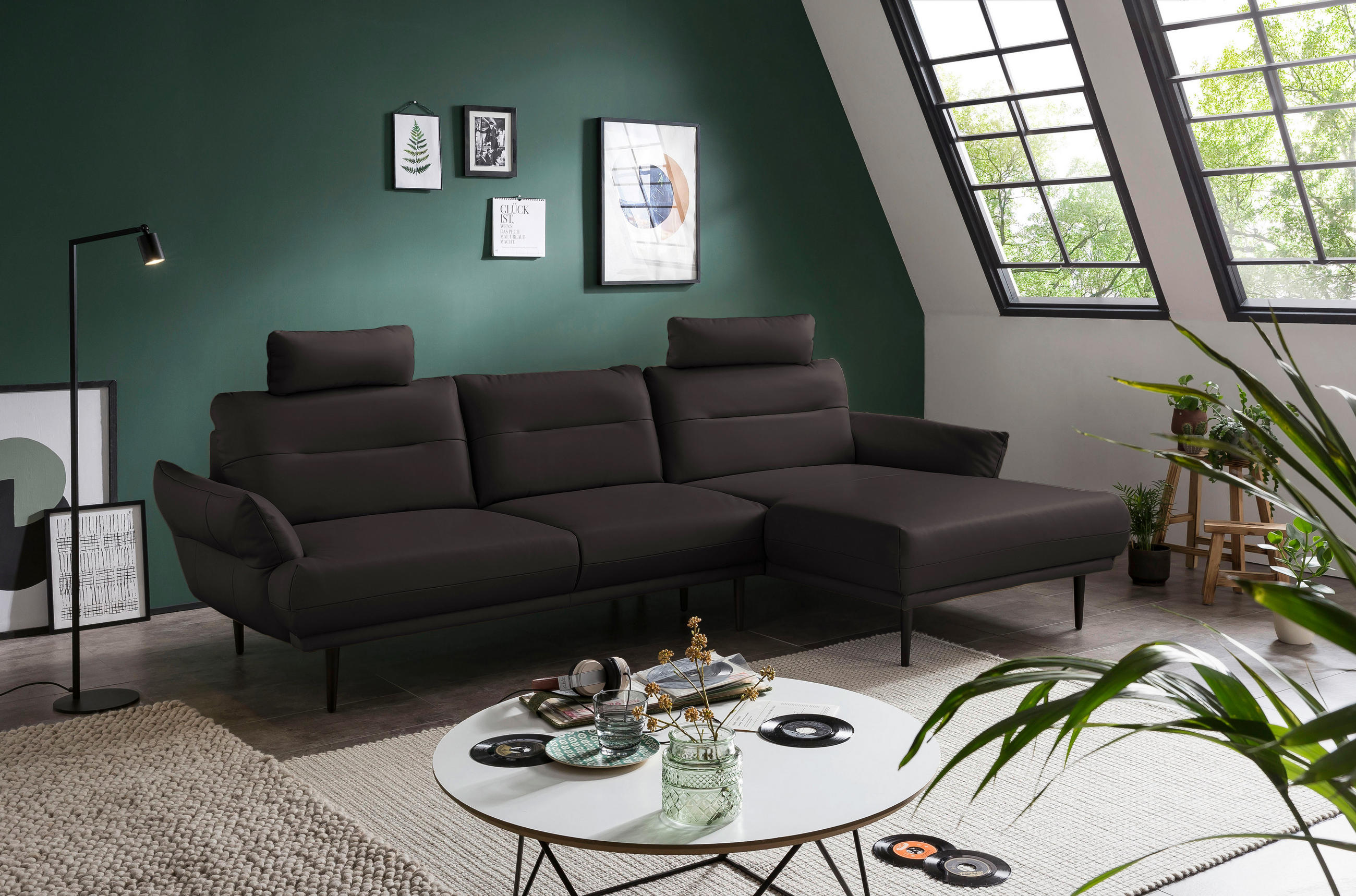 ECKSCHLAFSOFA Dunkelbraun Lederlook  - Dunkelbraun/Schwarz, Design, Holz/Textil (287/158cm) - Livetastic