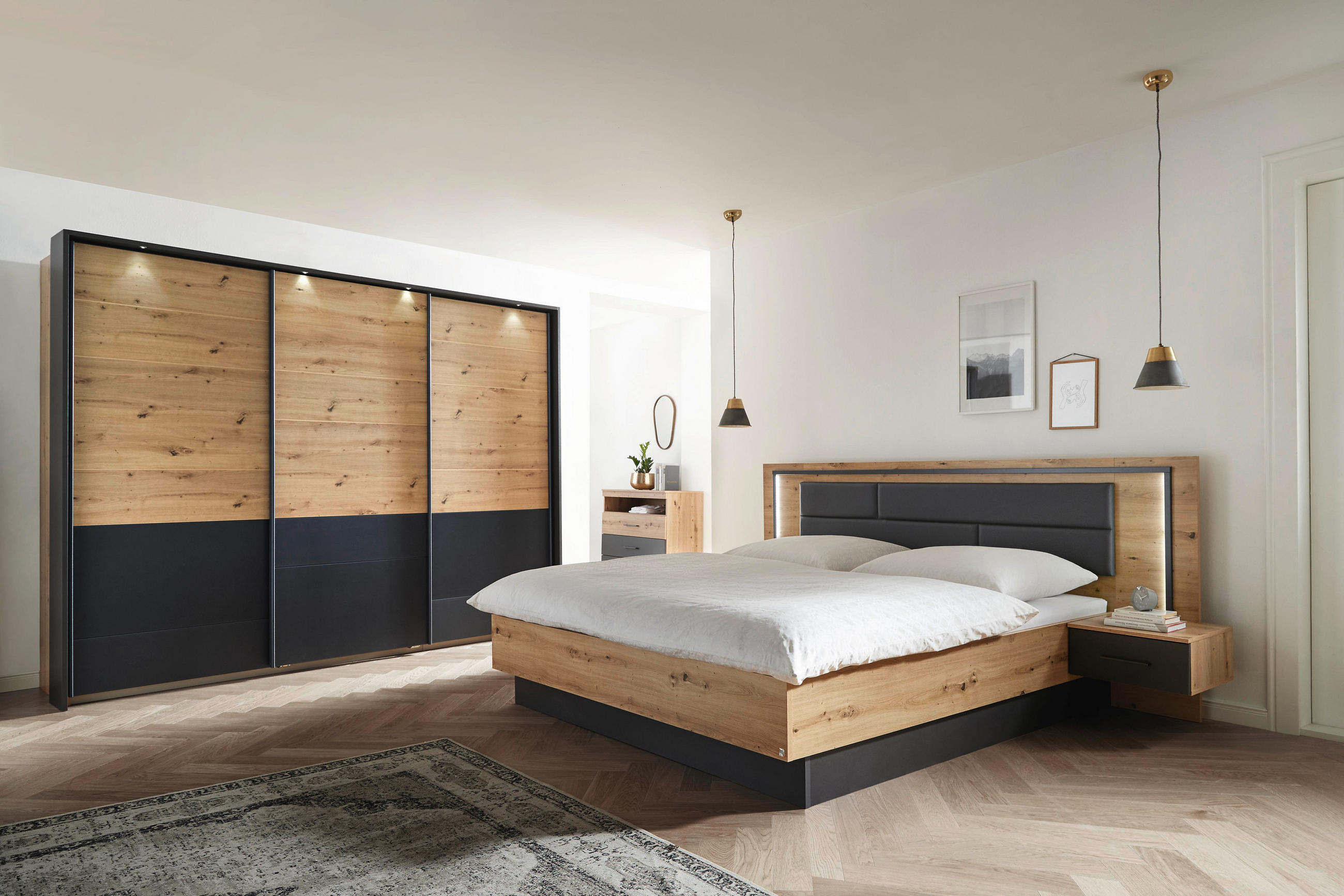 SCHWEBETÜRENSCHRANK 271/210/62 cm 3-türig Grau, Eiche Artisan  - Eiche Artisan/Grau, MODERN, Holzwerkstoff/Metall (271/210/62cm) - Rauch Möbel