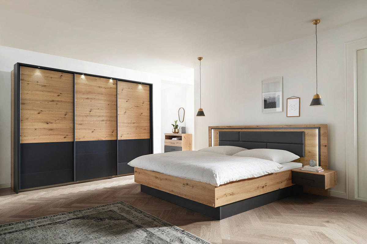 SCHWEBETÜRENSCHRANK 271/210/62 cm 3-türig Grau, Eiche Artisan  - Eiche Artisan/Grau, MODERN, Holzwerkstoff/Metall (271/210/62cm) - Rauch Möbel
