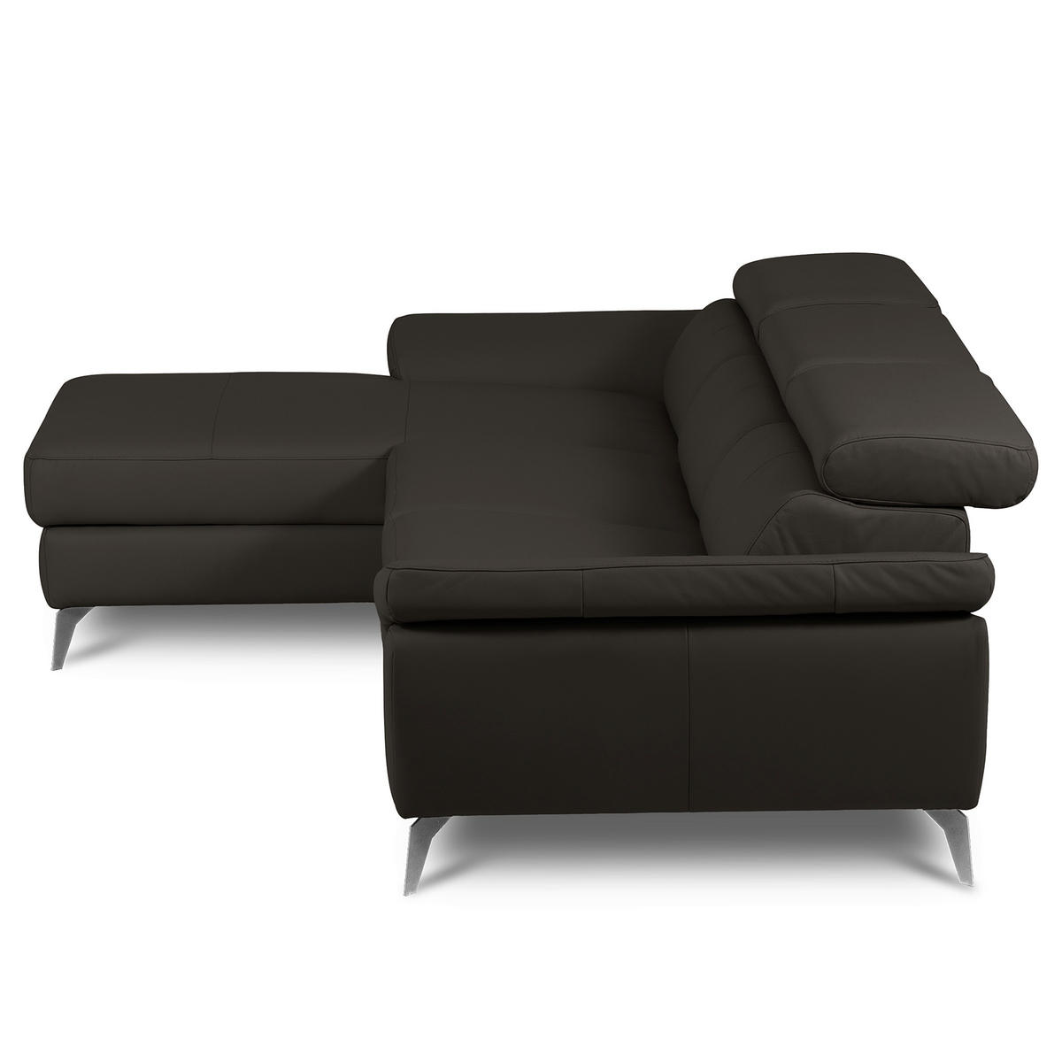 ECKSOFA Lederlook Echtleder Dunkelbraun  - Chromfarben/Dunkelbraun, Design, Leder/Textil (179/252cm) - Livetastic