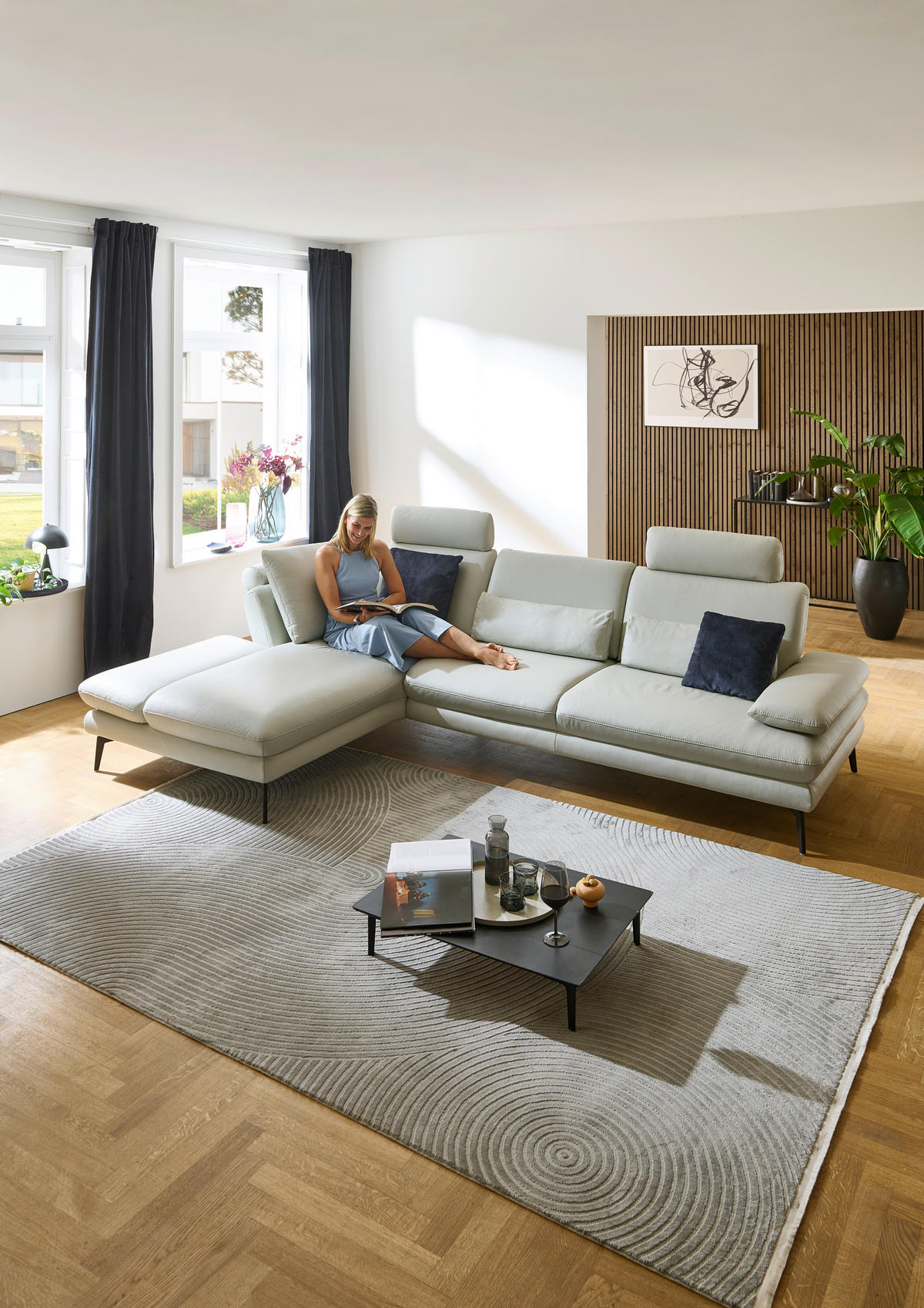 ECKSOFA Silberfarben Echtleder  - Silberfarben/Schwarz, Design, Leder/Metall (195/308cm) - Dieter Knoll