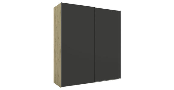 SCHWEBETÜRENSCHRANK 200/223/69 cm 2-türig Anthrazit, Eiche Artisan - Anthrazit/Eiche Artisan, KONVENTIONELL, Glas/Holzwerkstoff (200/223/69cm) - Novel