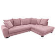 ECKSOFA Rosa Cord Rückenkissen, Armlehnenkissen, Bettkasten, Schlaffunktion, Rücken echt, Liegefläche im Originalstoff  - Schwarz/Rosa, KONVENTIONELL, Kunststoff/Textil (304/212cm) - Carryhome