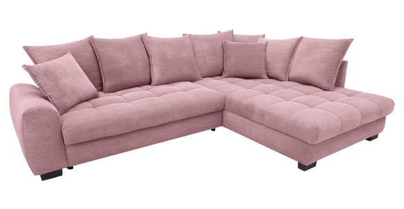 ECKSOFA Rosa Cord Rückenkissen, Armlehnenkissen, Bettkasten, Schlaffunktion, Rücken echt, Liegefläche im Originalstoff  - Schwarz/Rosa, KONVENTIONELL, Kunststoff/Textil (304/212cm) - Carryhome