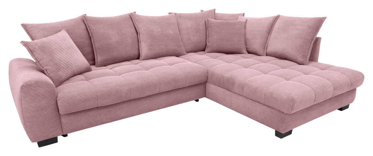 ECKSOFA Rosa Cord Rückenkissen, Armlehnenkissen, Bettkasten, Schlaffunktion, Rücken echt, Liegefläche im Originalstoff  - Schwarz/Rosa, KONVENTIONELL, Kunststoff/Textil (304/212cm) - Carryhome