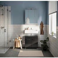 BADEZIMMER 2-teilig  in 60 cm  - Schwarz Hochglanz/Silberfarben, MODERN, Glas/Holzwerkstoff (60cm) - MID.YOU