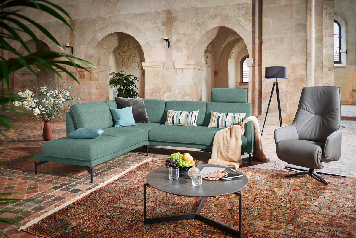 ECKSOFA in Flachgewebe Türkis  - Türkis/Anthrazit, Design, Textil/Metall (230/254cm) - Johann Jakob
