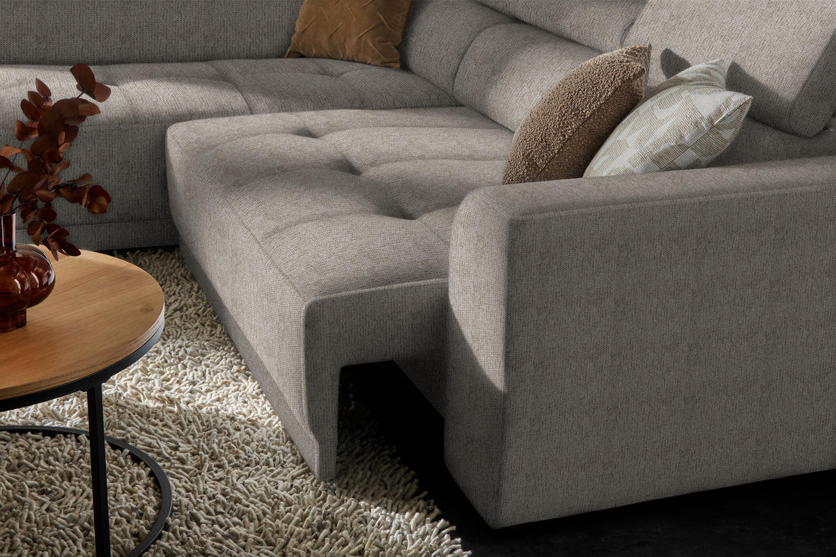 ECKSOFA in Struktur Greige  - Greige/Schwarz, Design, Kunststoff/Textil (205/284cm) - MID.YOU