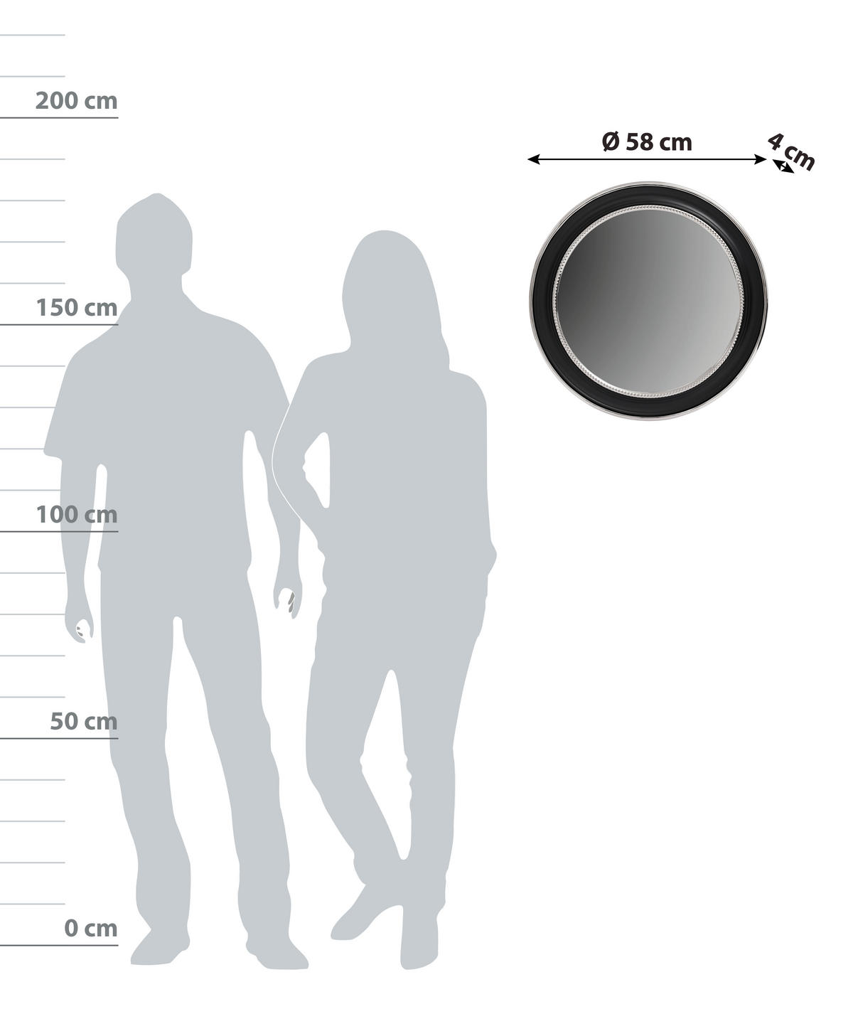 WANDSPIEGEL 58/58/3 cm  - Silberfarben/Schwarz, Lifestyle, Glas/Metall (58/58/3cm) - Kayoom