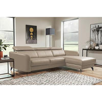 ECKSOFA Hellgrau Echtleder Lederlook  - Hellgrau/Schwarz, Design, Leder/Textil (261/183cm) - Livetastic