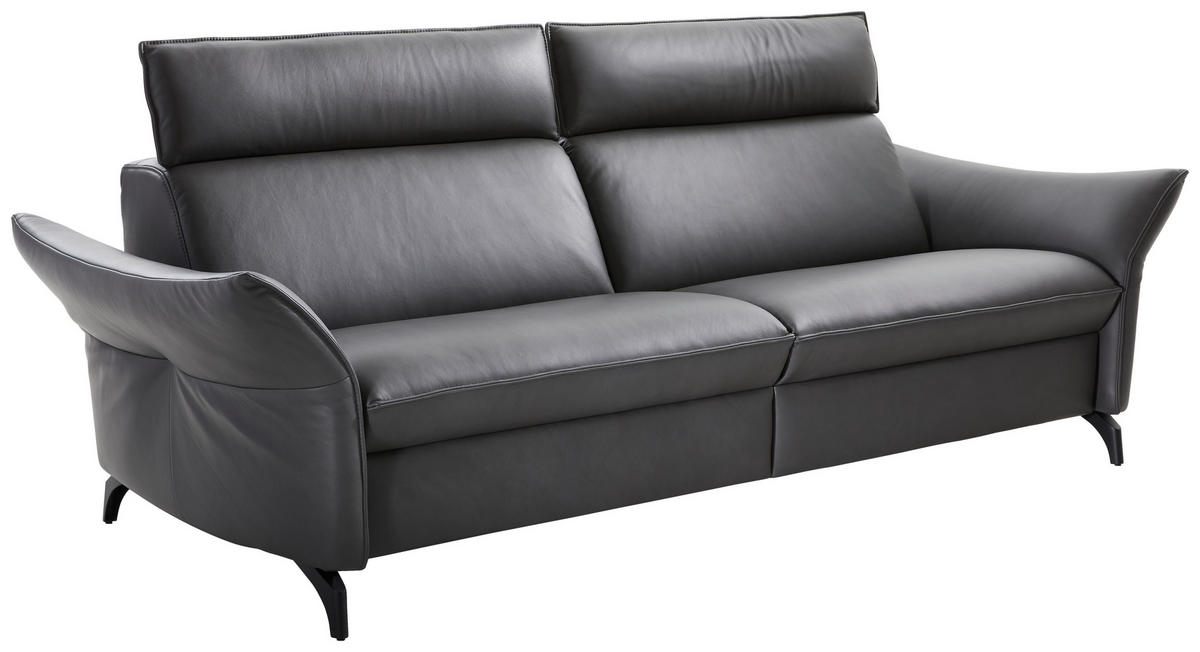 3-SITZER-SOFA Echtleder Dunkelgrau  - Dunkelgrau/Anthrazit, Design, Leder/Metall (224/92/95cm) - Himolla