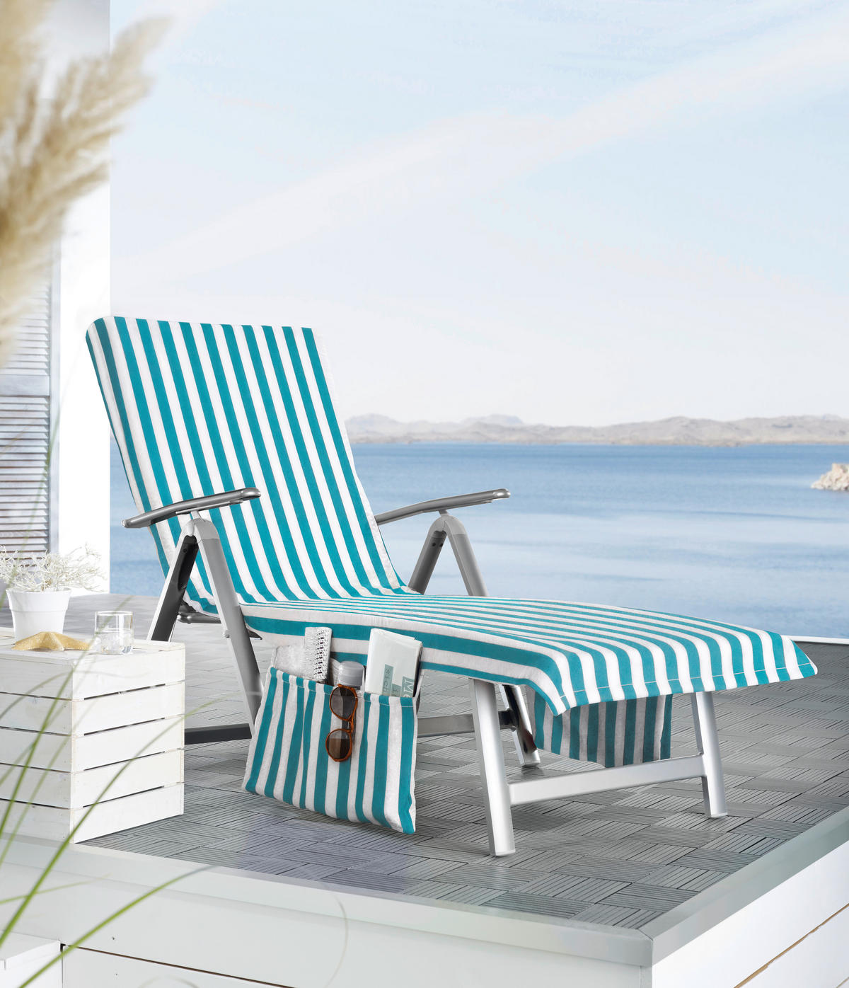 PODLOŽKA NA LEHÁTKO, 70/200 cm - bílá/tyrkysová, Konvenční, textil (70/200cm) - Esposa