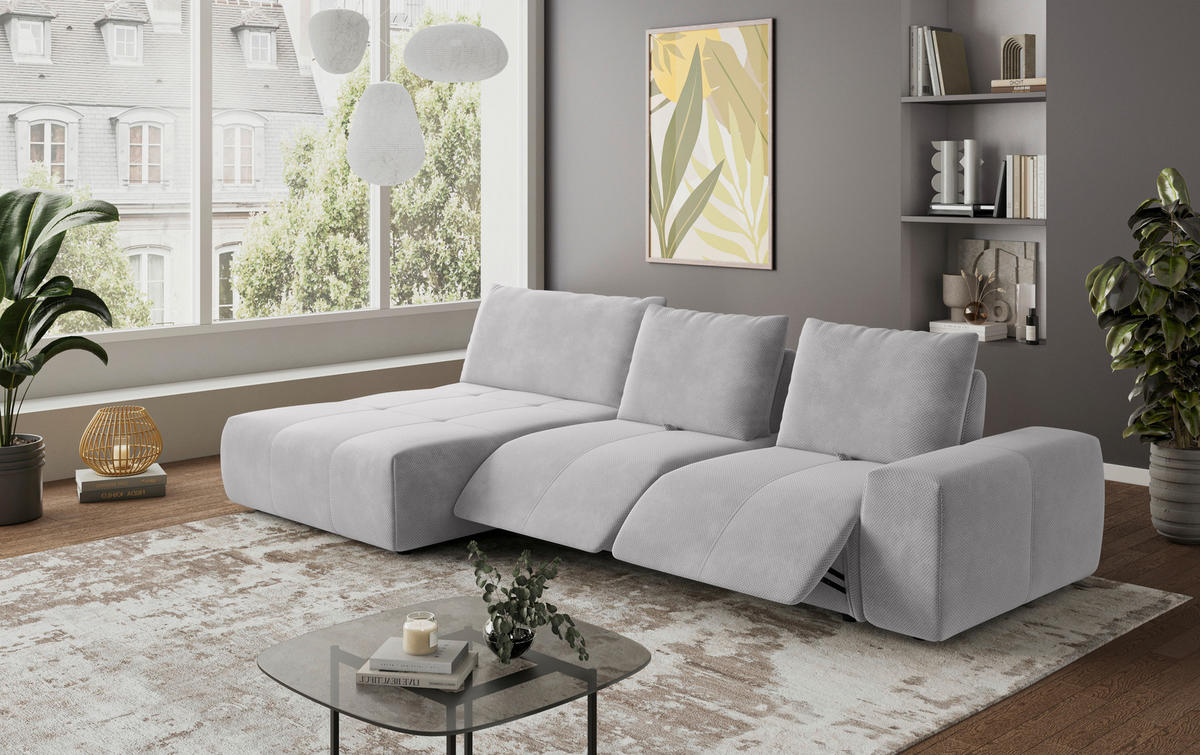 ECKSOFA in Velours Silberfarben  - Silberfarben/Schwarz, Design, Kunststoff/Textil (174/347cm) - Xora