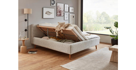 POLSTERBETT gepolstertes Kopfteil, Lattenrost, Bettkasten Beige 160/200 cm  - Eichefarben/Birkefarben, Design, Holz/Textil (160/200cm) - Xora