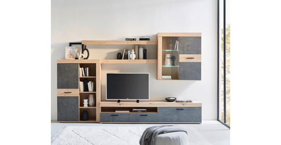 WOHNWAND  in Eiche Artisan  300/200,9/41 cm  - Schwarz/Eiche Artisan, Design, Glas/Holzwerkstoff (300/200,9/41cm) - Carryhome