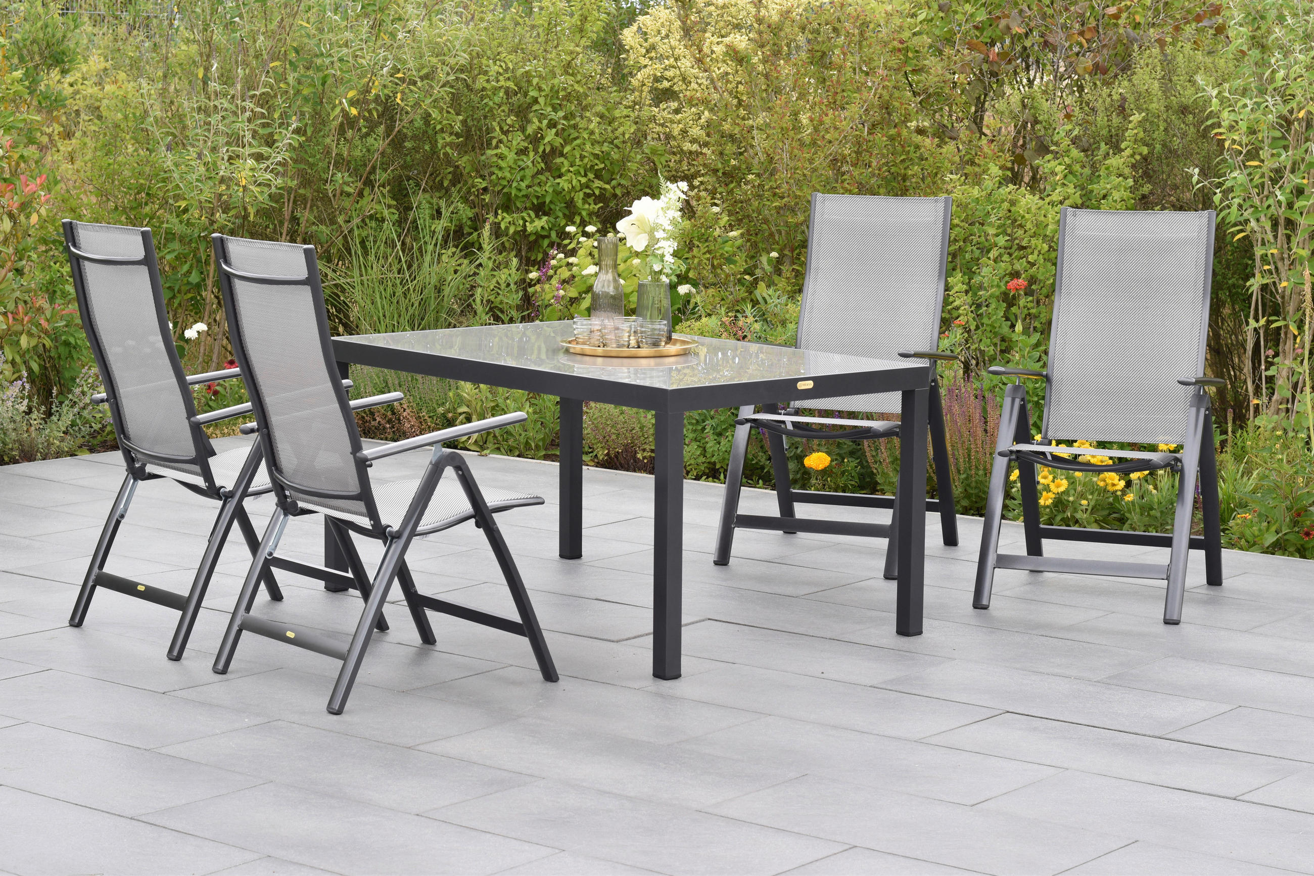GARTENSET Aluminium - Graphitfarben/Braun, MODERN, Textil/Metall - Gardenson